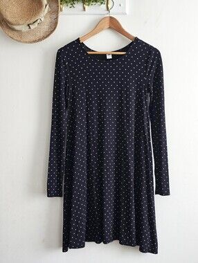 Old Navy Women's Small Black Polka Dot Long Sleeve Swing Dress Stretch